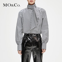 MOCO2018冬季新品条纹绑带高领衬衫MA184TOP102 摩安珂图片