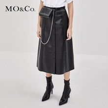 MOCO2018秋季新品竖排纽扣A字PU皮半身裙MA183SKT118 摩安珂图片