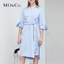 MOCO2018夏季新品翻领字母标语口袋衬衫连衣裙MA182DRS104 摩安珂图片