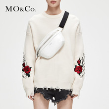 MOCO2018秋季新品刺绣纯羊毛衫 宽松套头毛衣女 针织衫图片