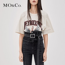 MOCO2018秋季新品套头圆领做旧印花图案T恤 摩安珂图片