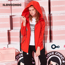 ILOVECHOC我爱巧克力春夏季新品潮流女装拉链宽松连帽外套上衣图片