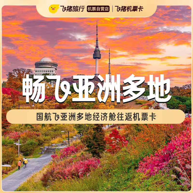 国航飞亚洲多地经济舱往返单次不含税机票卡