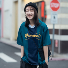 REOCHA热呈19ss印花拼色短袖 球衣潮牌男女宽松情侣T恤