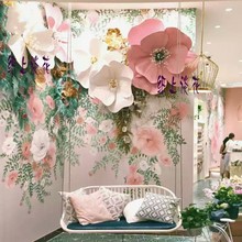 网红背景纸艺花商场橱窗店铺装 饰背景墙大型手工纸花墙珍珠虞美人
