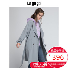 ！Lagogo2018秋季新款女装双排扣长袖中长款外套风衣HCFF238A52图片