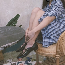 阿Q哥家 单鞋女2019秋款粗跟玛丽珍黑色小皮鞋女百搭中跟方头鞋子