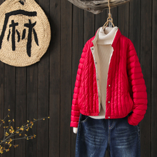 立领纯色短款 新品 90绒羽绒服女装 修身 涧蓝轻薄羽绒服外套2018冬装