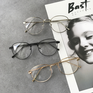 韩版复古椭圆形金属细框平光镜