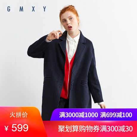 古木夕羊/GMXY2018冬女装新品赫本流行羊毛手工双面毛呢大衣外套商品大图