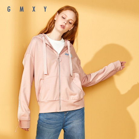古木夕羊/GMXY2018秋女装新品活力带帽拉链卫衣纯棉休闲短外套商品大图