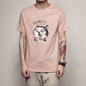 男道夏季新款美式萌宠印花短袖T恤