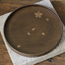 纪州漆器 托盘 纯手工樱花茶盘 进口 经典 日本原装 圆形茶盘