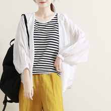 2019夏季新款 外套女 100%麻百搭连帽宽松上衣开衫 防晒衣女薄 谷家