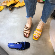 韩国大东门个性 西施绒细带罗马粗跟半拖女鞋 2019夏季新品 MUSI女鞋