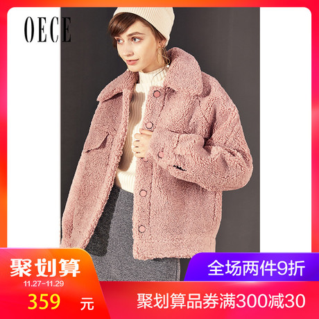 Oece2018冬装新款女装 复古宽松韩版小个子大衣羊羔毛毛绒外套女商品大图