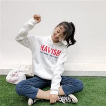 ulzzang连帽字母BF风套头卫衣男女外套情侣装 2018新款 韩国INS同款