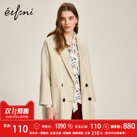 预付定金100%羊毛伊芙丽2018冬装新款中长款毛呢外套双面呢大衣女商品大图