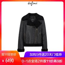 预售伊芙丽2018冬装新款时尚黑色气质真皮皮衣外套女118B911251图片