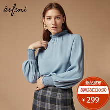 预售伊芙丽2018新款复古早秋上衣女长袖港味宽松半高领雪纺衫女图片