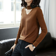 宝诗黎春装女装 挂脖V领纯色针织衫修身打底衫薄款毛衣女套头上衣