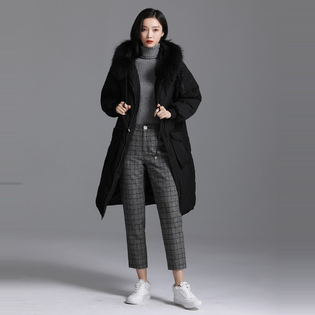 索菲丝尔2018冬季新款羽绒服女中长款韩版连帽大毛领加厚保暖防寒商品大图