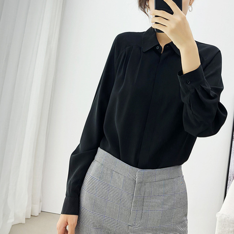 索菲丝尔2018秋季新款女装通勤OL桑蚕丝衬衫女显瘦纯色长袖上衣女商品大图