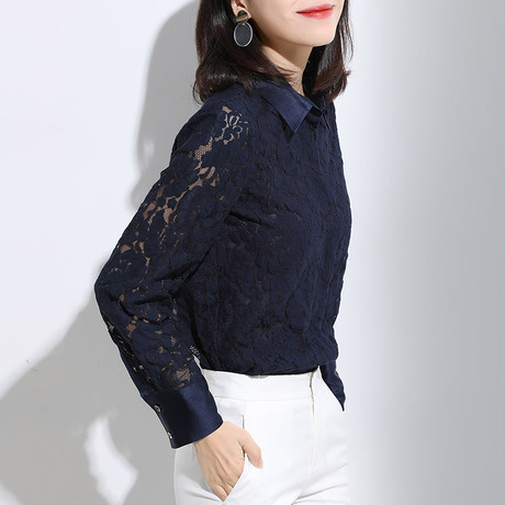 索菲丝尔秋季女装2018新款蕾丝衫衬衫女长袖韩版显瘦时尚OL上衣潮商品大图