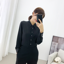 索菲丝尔2018早秋新款通勤OL衬衫女显瘦纯色桑蚕丝长袖上衣女图片
