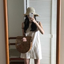 韩国chic 可爱减龄简约百搭插兜背心连衣裙 夏日度假风
