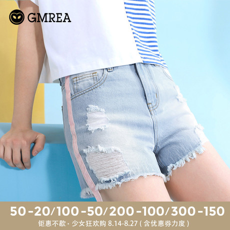 Gmrea/歌美瑞牛仔短裤女夏2018新款韩版磨破破洞女装学生316SN004商品大图