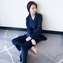 开衫 家居服 高档宽松丝绸长袖 女春秋季套装 睡衣气质韩版 纯色喇叭袖