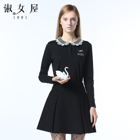 淑女屋2018年冬季新款100%棉黑色修身柔软针织衫商品大图