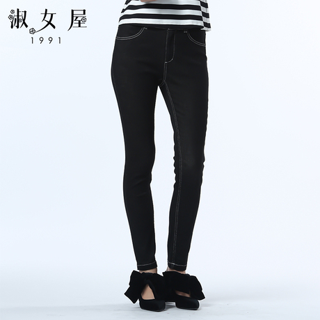 淑女屋2018年冬季新款黑色修身柔软牛仔裤商品大图