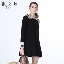 淑女屋2018年冬季新款修身柔软中长款黑色毛衣连衣裙图片