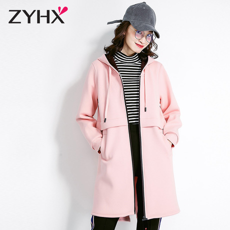 自由呼吸2018新款连帽卫衣女冬中长款连帽加厚加绒ins超火的外套商品大图