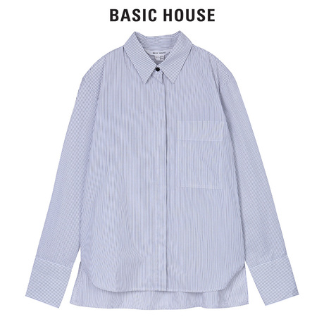 Basic House/百家好冬季加厚衬衫女长袖条纹立领韩版衬衫HQWS725B商品大图