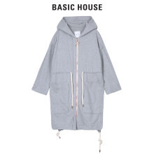 Basic House/百家好连帽宽松抽绳拉链中长款针织外套女HQJP720E图片