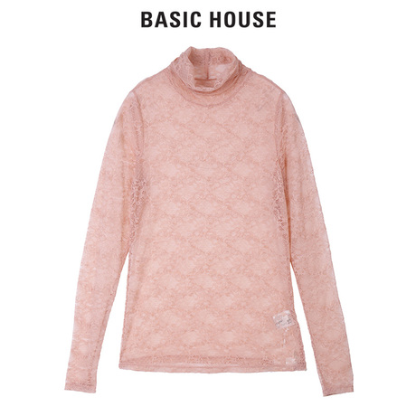 Basic House/百家好高领套头修身淑女长袖蕾丝上衣女HRBL723L商品大图