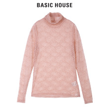 Basic House/百家好高领套头修身淑女长袖蕾丝上衣女HRBL723L图片