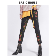 Basic House/百家好冬季刺绣花纹修身牛仔长裤高腰韩版HRDP728H图片