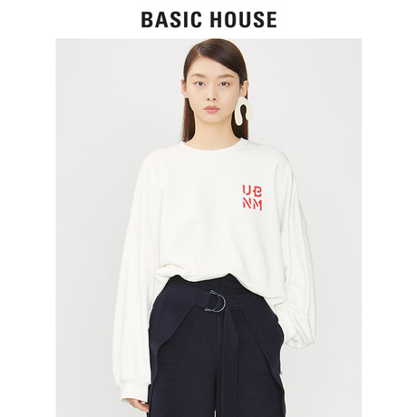 Basic House/百家好2018冬季加绒字母oversize宽松卫衣女HSTS721C商品大图