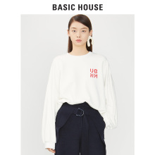 Basic House/百家好2018冬季加绒字母oversize宽松卫衣女HSTS721C图片