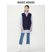 Basic House/百家好2018秋冬加绒假两件条纹长袖衬衫女HSDP727C图片