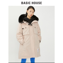 Basic House/百家好2018冬季新款连帽中长款外套大衣女HSDJ720I图片