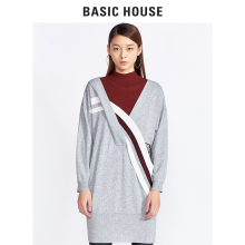 Basic House/百家好2018冬季新款假两件拼色连衣裙毛衣女HRKT721G图片