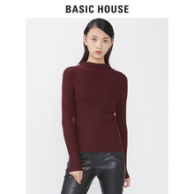 Basic House/百家好冬季新款半高领套头竖条纹百搭打底衫HRKT720F图片
