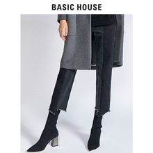 Basic House/百家好冬季新款拼色不规则牛仔直筒裤女HRDP728D图片