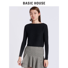 Basic House/百家好冬季新款一字肩纯色修身百搭针织打底HRKT720D图片