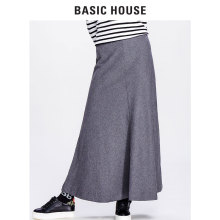 Basic House/百家好冬季韩版显瘦保暖过膝毛呢半身裙HQSK721B图片